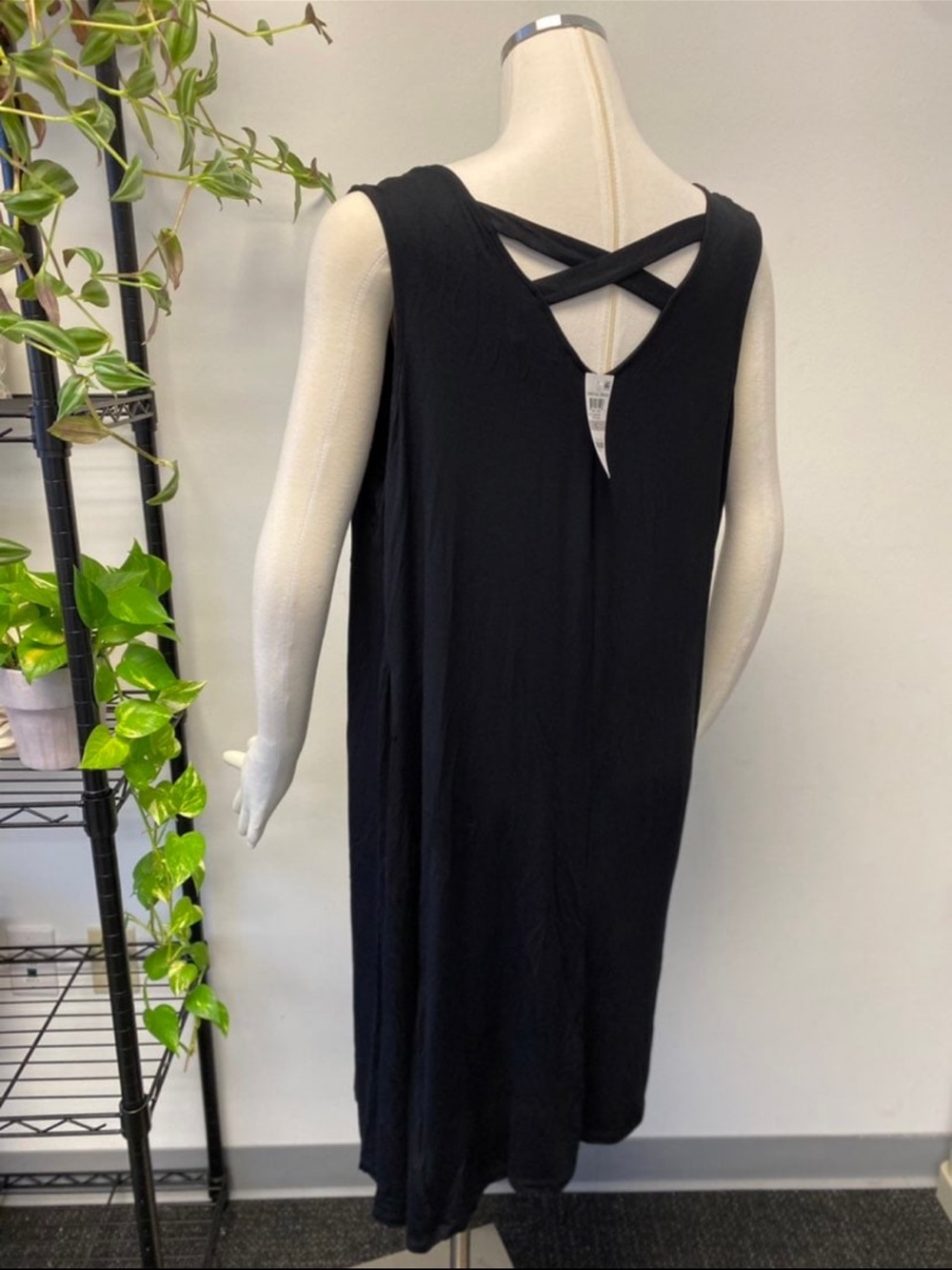 Style & Co. Black Sleeveless Midi Dress with Crisscross Back